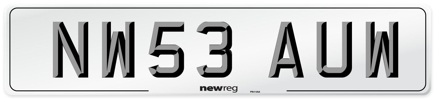 NW53 AUW Number Plate from New Reg